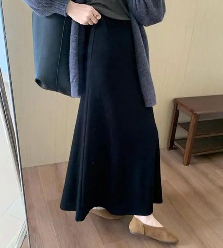 Korean Version 2024 Solid High Waist Versatile Slim Long Skirts For Women Autumn Office Elegant Festival Skirt Simplicity Street