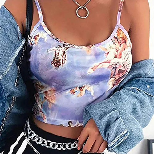 Load image into Gallery viewer, Sexy Slim Sling Angel Print Summer Camisole Women's Sexy Streetwear Short Cropped Navel Bra Top
