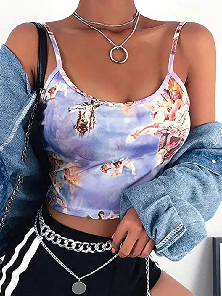 Sexy Slim Sling Angel Print Summer Camisole Women's Sexy Streetwear Short Cropped Navel Bra Top