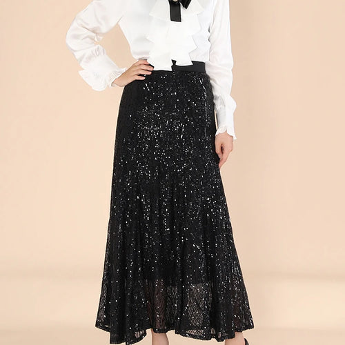 Load image into Gallery viewer, Elegant Spliced Sequins Skirts For Women High Waist Patchwork Folds Temperament Slimming Skirt Female Fashion Style
