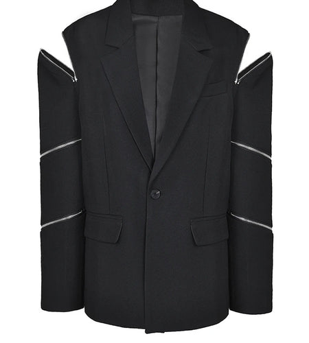 Women Black Zipper Big Size Blazer New Lapel Long Sleeve Loose Fit Jacket Fashion Tide Spring Autumn 2025 1DF105101