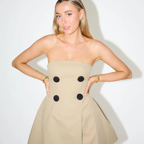Load image into Gallery viewer, Off-shoulder Strapless Sexy Mini Dress For Women Khaki Fashion High Waist Backless Sleeveless Club Party Dress Elegant
