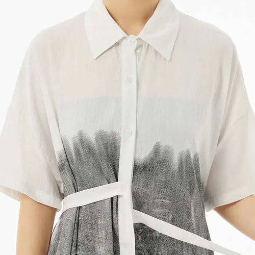 Load image into Gallery viewer, Women Green Pattern Printed Belted Big Size Shirt Dress New Lapel Short Sleeve Fashion Tide Spring Summer 2025  1DH5759
