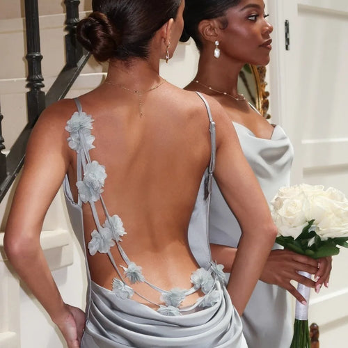 Load image into Gallery viewer, Elegant Sleeveless Flower Shoulder Strap Backless Bodycon Dress Women Sexy Slim Maxi Vesidos Temperament Party Evening
