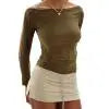 y2k Clothes Women Sexy Crop Tops Basic Off Shoulder Long Sleeve Cut Out T Shirts Evening Party Clothing Streetwear