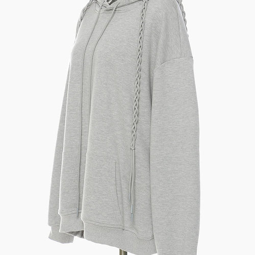 Load image into Gallery viewer, Gray Weave Design Casual Sweatshirt New Hooded Long Sleeve Women Big Size Fashion Tide Spring Autumn 2025 1DH5657
