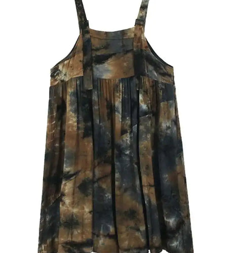 Women Tie Dye Pleated Big Size Casual Strap Dress New Square Collar Sleeveless Fashion Tide Spring Autumn 2025  1DH6611