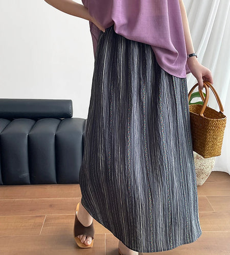 High Elastic Waist Black Striped Back Slit Elegant Half-body Skirt Women Fashion Tide New Spring Autumn 2025 1DJ1264