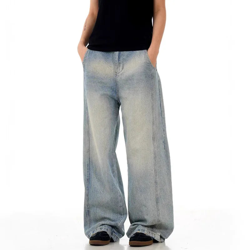 Men's Jeans New  American Style Washed Loose Pants Solid Color Trendy Simple Male Simple Summer Trousers 2025 9W1735