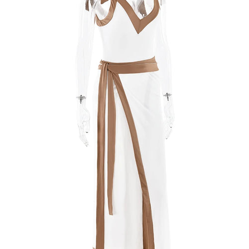 Load image into Gallery viewer, Sexy Sleeveless Deep V Tight Bobysuit Top Skirt Two-piece Set Women Patchwork Elegant Party Autumn Winter New Set 2024
