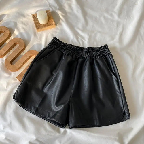 Load image into Gallery viewer, Korean Version Women Elastic High Waist New Black Pu Leather Short Pants Fashion Brown Wide Leg Shorts Autumn Winter Versatile
