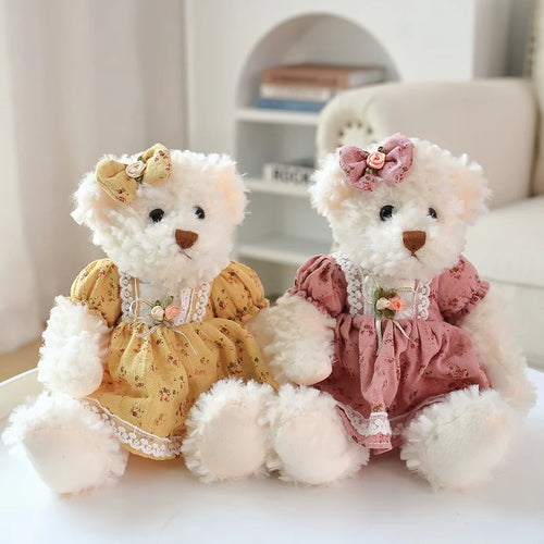 Load image into Gallery viewer, Kawaii Wearing Clothes Bear Couple Little Bear Plush Toys Pink Green  Soft Stuffed Doll For Girls Holiday Plush Doll Gifts
