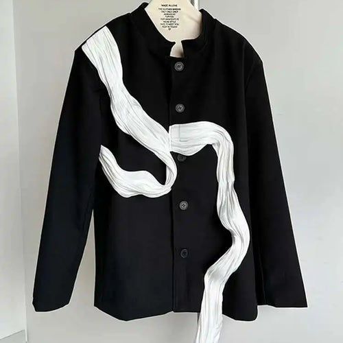 Load image into Gallery viewer, Women Ribbons Color-block Big Size Blazer New Stand Collar Long Sleeve Jacket Fashion Tide Spring Autumn 2025 1DH8156
