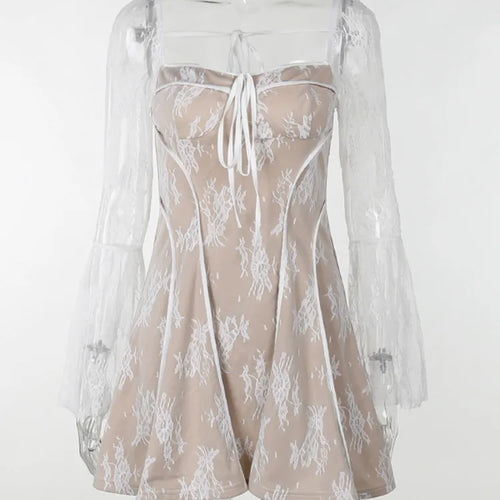 Load image into Gallery viewer, Elegant Print Mini Dress For Women Autumn Winter New Square Collar Long Sleeve Backless Loose Club Party Sexy Dress
