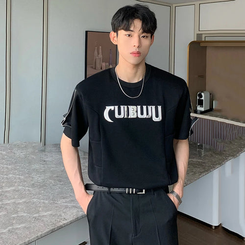 Load image into Gallery viewer, Summer Men&#39;s T-shirt Three-dimensional Letter Zippers Patchwork O-neck Short Sleeve Male Tees Trend Korean Style 9C6795
