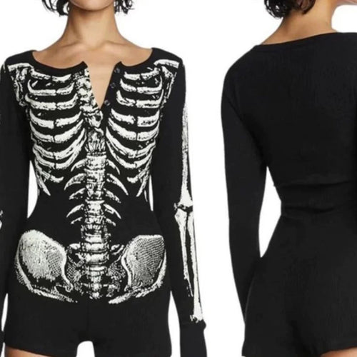 Load image into Gallery viewer, Streetwear Skull Printing Jumpsuits Shorts for Women Y2k Aesthetic Bodycon Tees 2025 Ropa Mujer Grunge Single Breasted Tops
