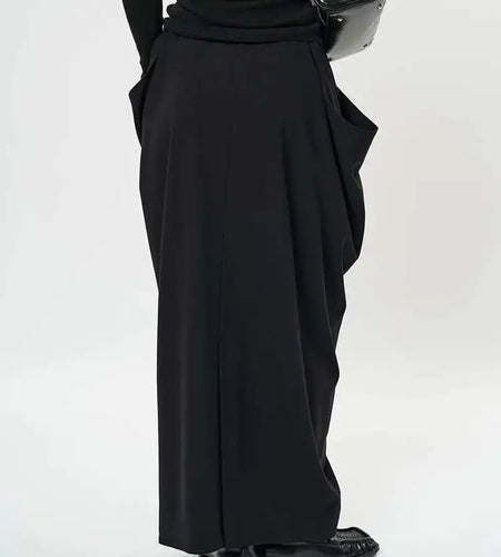High Waist Black Pleated Shaped Irregular Elegant Long Half-body Skirt Women Fashion Tide New Spring Autumn 2025 1DH9092
