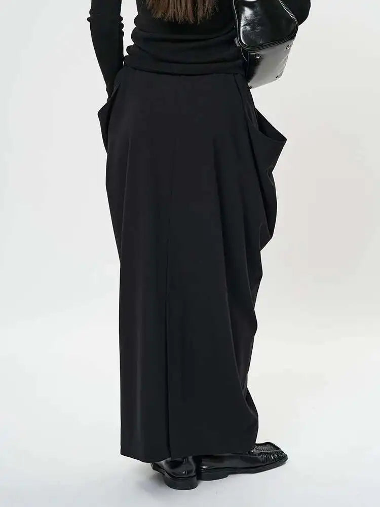 High Waist Black Pleated Shaped Irregular Elegant Long Half-body Skirt Women Fashion Tide New Spring Autumn 2025 1DH9092