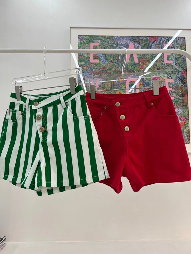 Casual Striped Colorblock Short Pants For Women High Waist Loose Shorts Female Fashion Spring Clothing Style