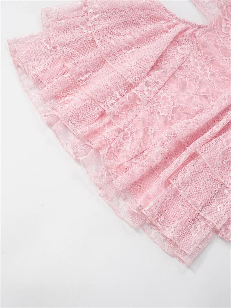 Lace Hollow Out Sexy Mini Dress Women Summer New Off-shoulder Strapless Sleeveless Backless A-line Club Party Dress