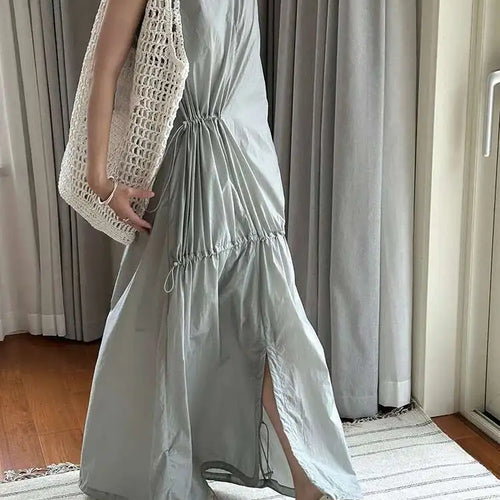 Load image into Gallery viewer, Women White Gray Big Size Long Elegant Thin Dress New Square Collar Sleeveless Fashion Tide Spring Summer 2025 1DH6054

