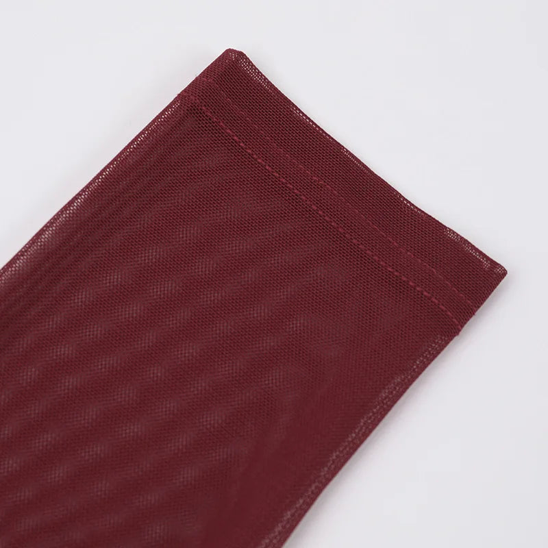 See Through Mesh Sexy Maxi Dress For Women Fashion Square Collar Long Sleeve Ruched Bodycon Club Party Long Dress