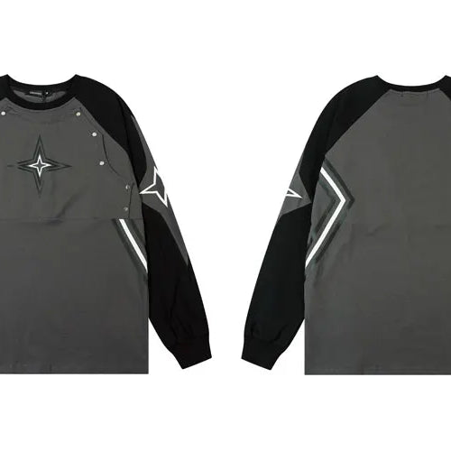 Load image into Gallery viewer, Men Sports Oversize T-Shirts Y2K Streetwear Hip Hop Star Print Patchwork Long Sleeve Cotton Tshirt Harajuku Loose Cotton Tops
