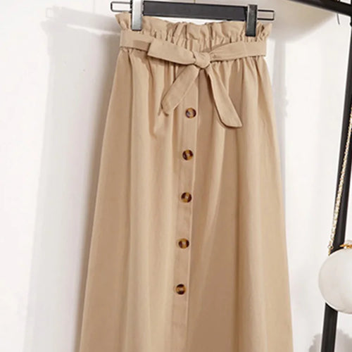 Load image into Gallery viewer, Summer Autumn Skirts Womens 2024 Midi Knee Length Korean Elegant Button High Waist Skirt Female Pleated School Skirt
