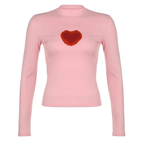 Load image into Gallery viewer, Sweet Pink Fitness Autumn Tee Women Long Sleeve Heart Print Basic T-shirts Coquette Clothes Korean Sweats Top Outfits
