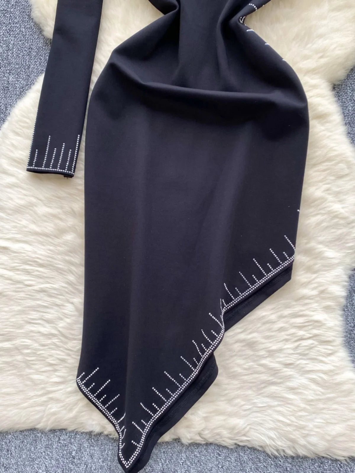 Korean Autumn Black Elegant Diagonal Collar Irregular Midi Dress Women Off Shoulder Long Sleeves Festival Sundress Fashion Trend