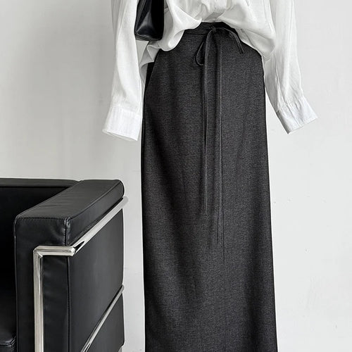 Load image into Gallery viewer, High Elastic Waist Gray Drawstring Back Slit Elegant Half-body Skirt Women Fashion Tide New Spring Autumn 2025 1DJ1372
