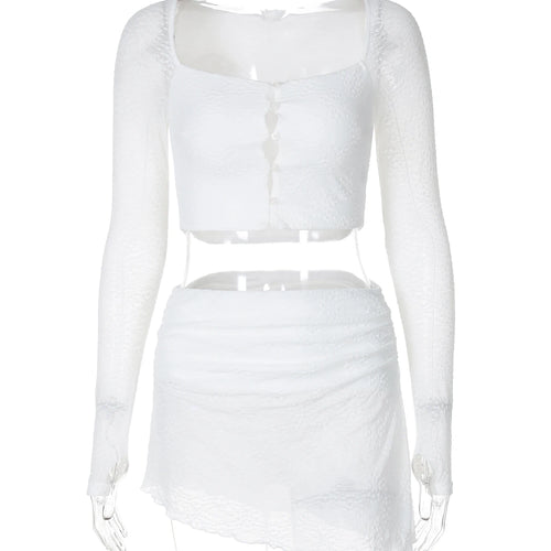 Load image into Gallery viewer, Women Elegant 2 Pcs Sets White Square Collar Long Sleeve Buttons Sexy Crop Top Skirts Y2K Outfits Birthday Festival

