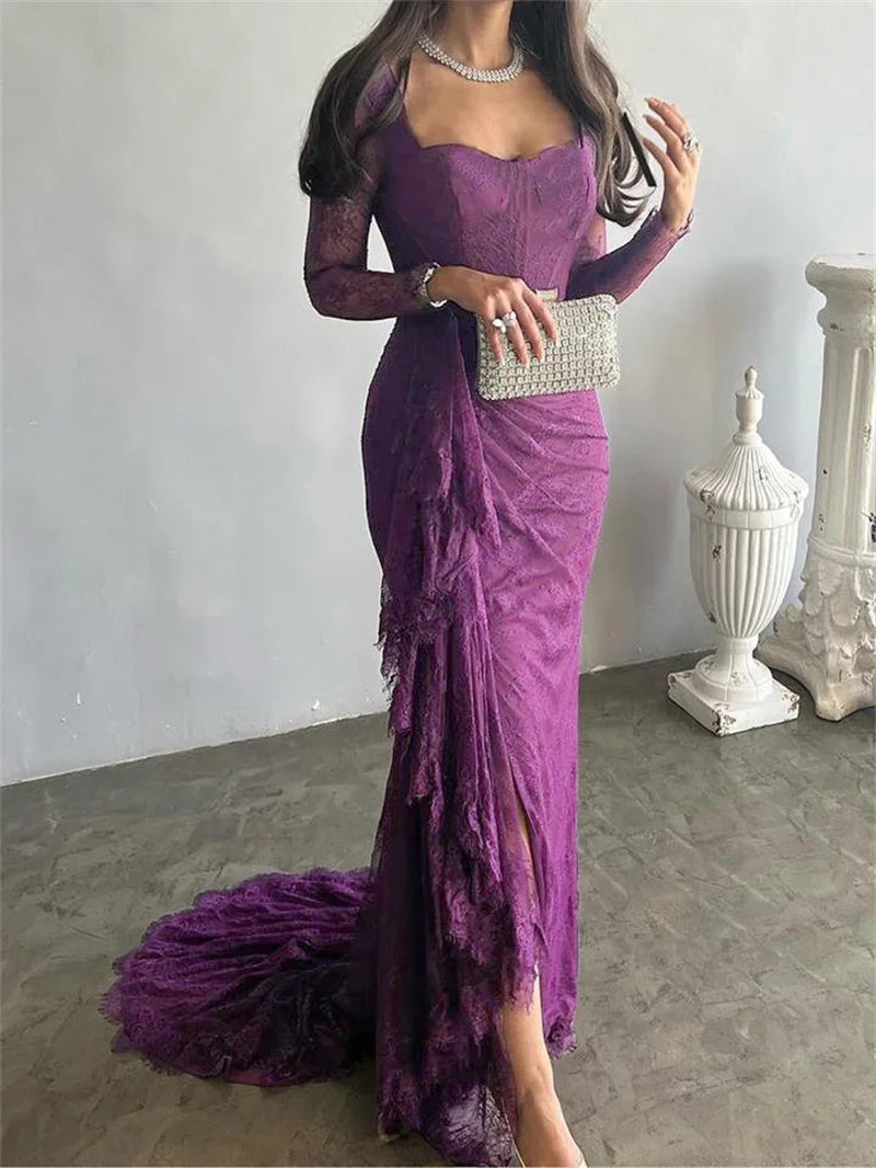 Womens Black Wedding Dresses for Party Evening Formal Bodycon Autumn Floor-Length Elegant Woman Lace Long Dress