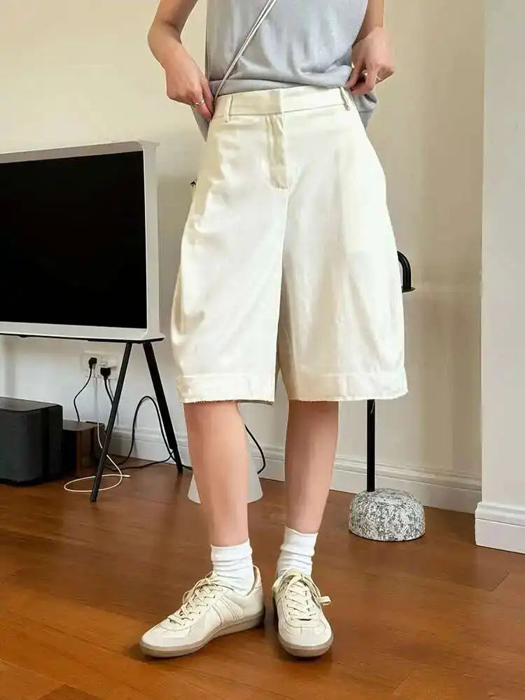 High Elastic Waist Gray Pocket Elegant Knee Length Pants New Trousers Women Fashion Tide Spring Summer 2025 1DH5814