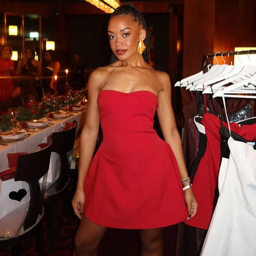 Load image into Gallery viewer, Sexy Sleeveless Patchwork Off-shoulder Backless Strapless Mini Dress For Women Solid Zipper Slim Sexy Club Party Dress
