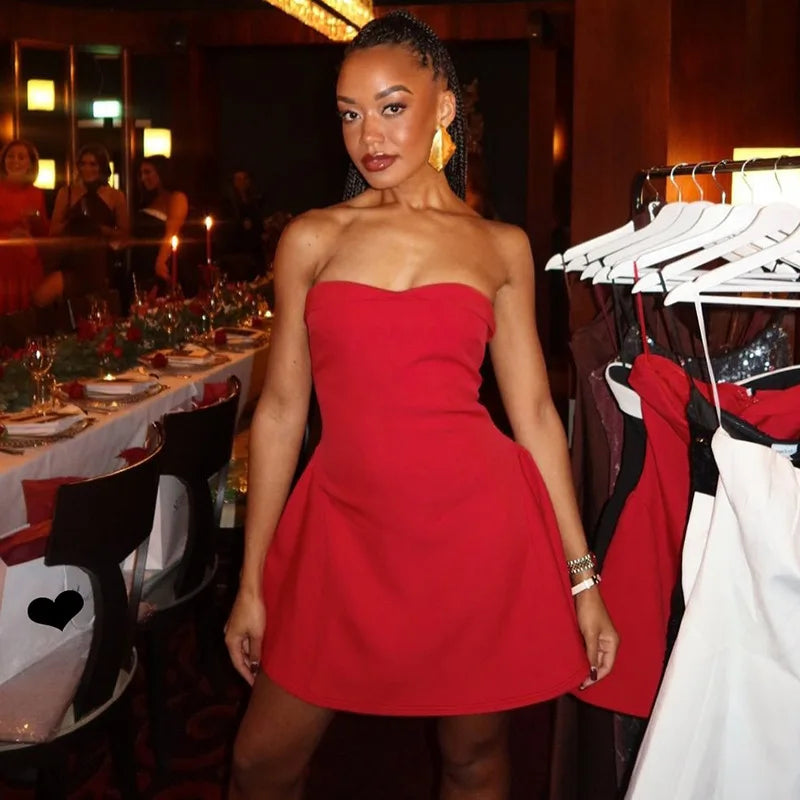 Sexy Sleeveless Patchwork Off-shoulder Backless Strapless Mini Dress For Women Solid Zipper Slim Sexy Club Party Dress