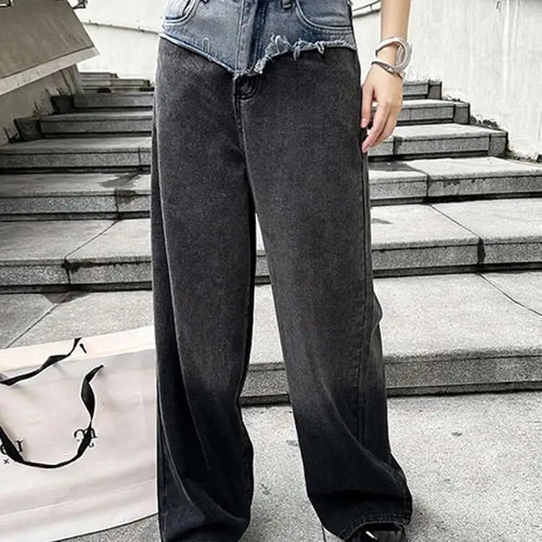 Load image into Gallery viewer, High Waist Blue Gradual Color Denim Burr Long Wide Leg Jeans New Women Trousers Fashion Tide Spring Autumn 2025 1DH5146
