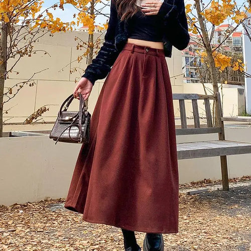Load image into Gallery viewer, Vintage Black Red Elegant High Waist Woolen Long Skirt Women 2024 Autumn Winter Grey Vacation Party A Line Pleated Skirt Popular
