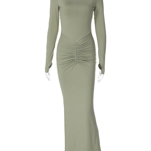 Load image into Gallery viewer, Fall Elegant Solid Long Sleeve Draped Sexy Bodycon Maxi Prom Dress Women Y2K New Clothes Evening Party Festival
