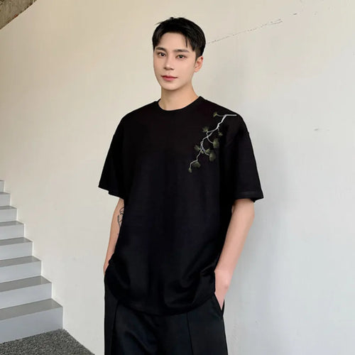 Load image into Gallery viewer, Summer Men&#39;s T-shirt Chinese Style Embroidery O-neck Top Solid Color Loose Fashion Trend Short Sleeve Men 9C5813
