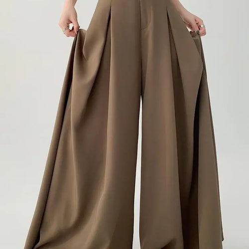 Load image into Gallery viewer, Women Black Elegant Wide Leg Long Pant Summer Brown High Waist Baggy Pleated Trousers Gray Pockets Fashion Simplicity Fashion
