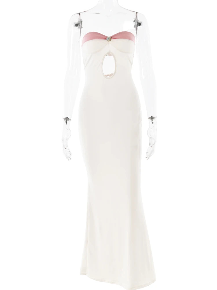 Sexy Sleeveless Hollow Out Patchwork Bodycon Dress Women's Backless Elegant Party Club Evening Dress Summer New 2024