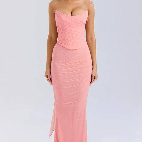 Load image into Gallery viewer, Sexy Two Piece Sets Women Neckerchief Strapless Crop Tops And Maxi Skirt Sets Sexy Club Party Skirt Two Piece Sets
