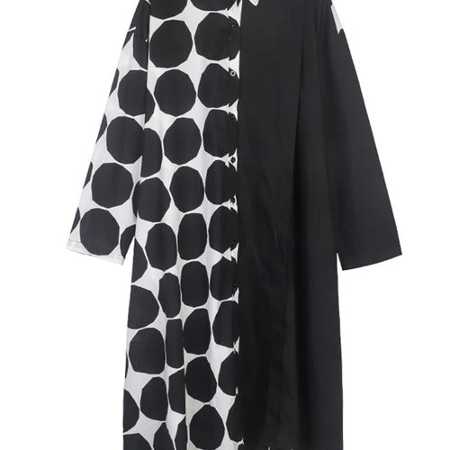 Load image into Gallery viewer, Women Black Dot Printed Big Size Knee-length Shirt Dress New Lapel Long Sleeve Fashion Tide Spring Autumn 2025 1DJ1505
