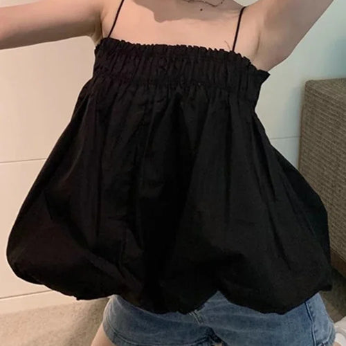 Load image into Gallery viewer, Pleated Loose Sexy Summer Female Camis Solid Color Slash Neck Women&#39;s Tanks Blue White Black Casual Fashion Women Camis
