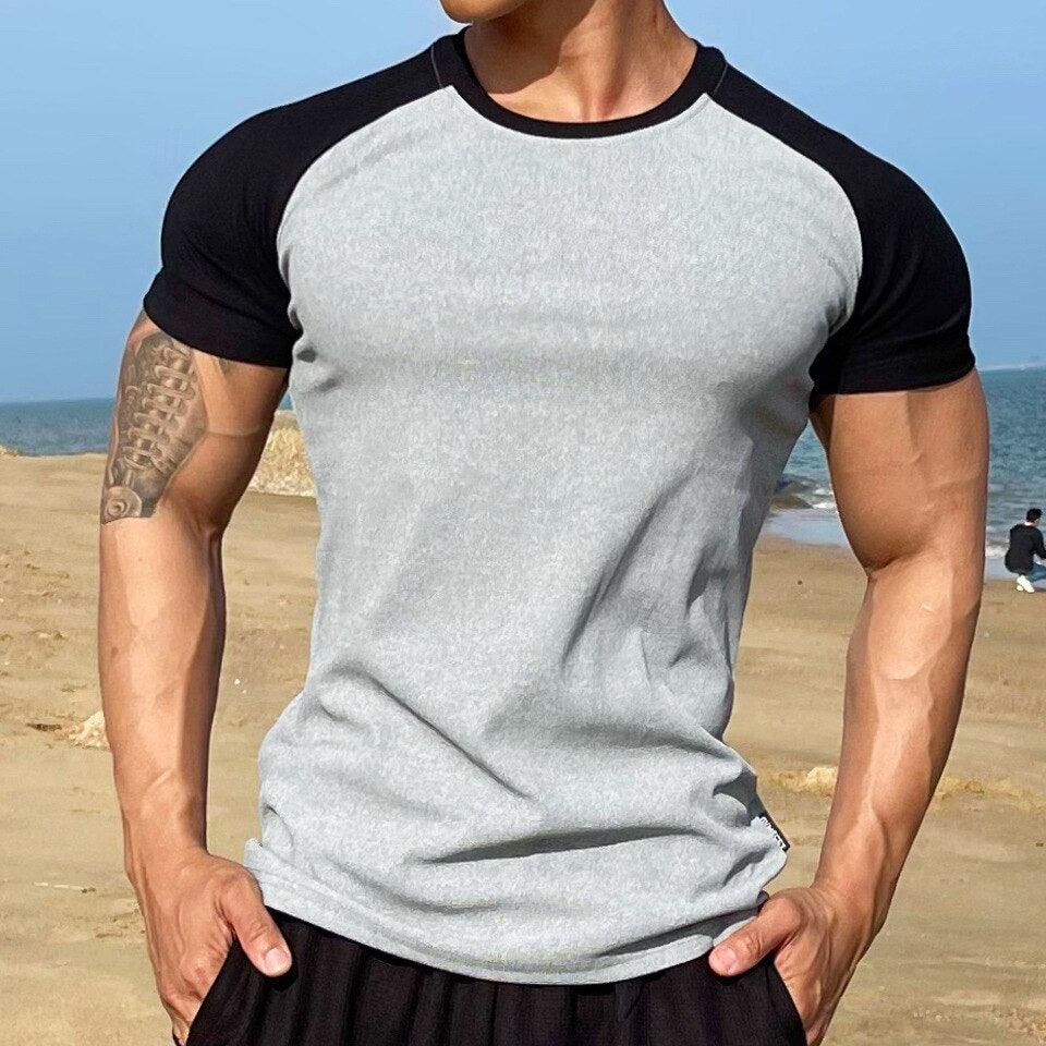 Summer Fitness Training T-shirt Men Casual Short Sleeve Shirt Male Gym Bodybuilding Skinny Tees Tops Running Sport Clothing