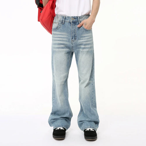 Load image into Gallery viewer, American Style Men&#39;s Jeans Summer Washed-out Marks Drooping Casual Straight Wide Leg Pockets Male Denim Pants Chic 9C6499
