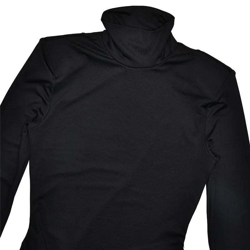 Turtleneck Thigh High Split Sexy Maxi Dress For Women Fashion Long Sleeve Draped Bandage Bodycon Club Long Dress