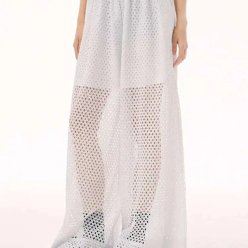 Load image into Gallery viewer, Women White Hollow Out Big Size Long Elegant Shirt Dress New Lapel Sleeveless Fashion Tide Spring Autumn 2025 1DH9424
