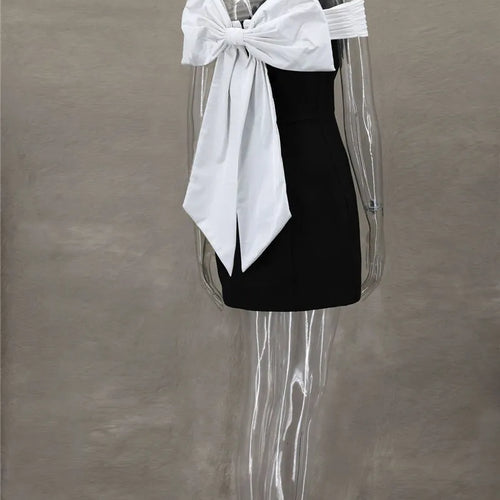 Load image into Gallery viewer, Bow Backless Sexy Mini Dress For Women Robe Elegant Off-shoulder Strapless Sleeveless A-line Club Sexy Dress Vestido
